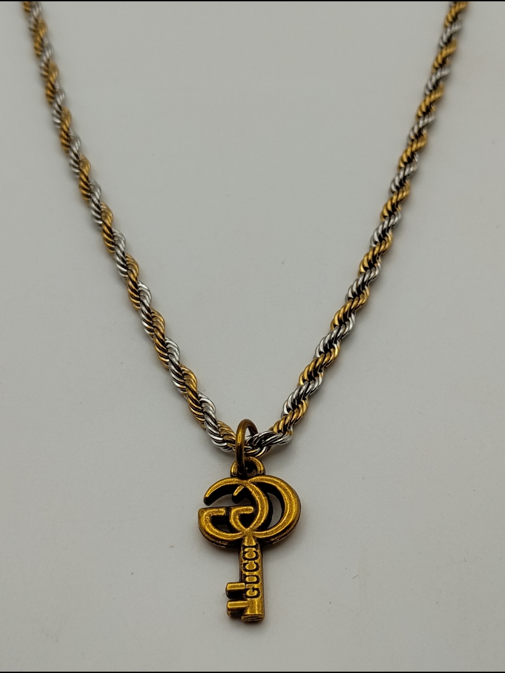 Gucci Gold-Tone Key Pendant On A Gold & Silver Rope Stainless Steel Necklace - Picture 2 of 7